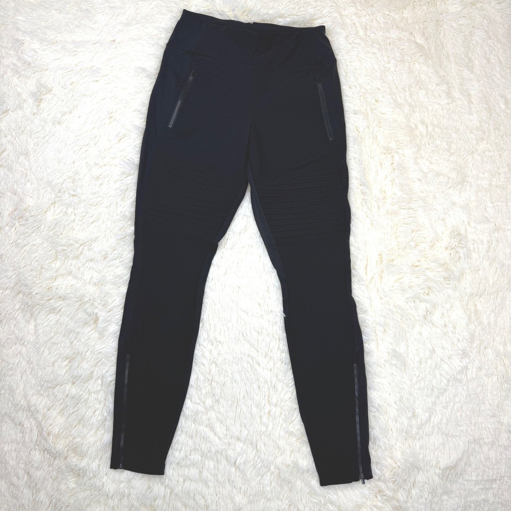 Athleta Headlands Hybrid Moto Tight Women 8 Black Pintuck Zip Ankle Legging